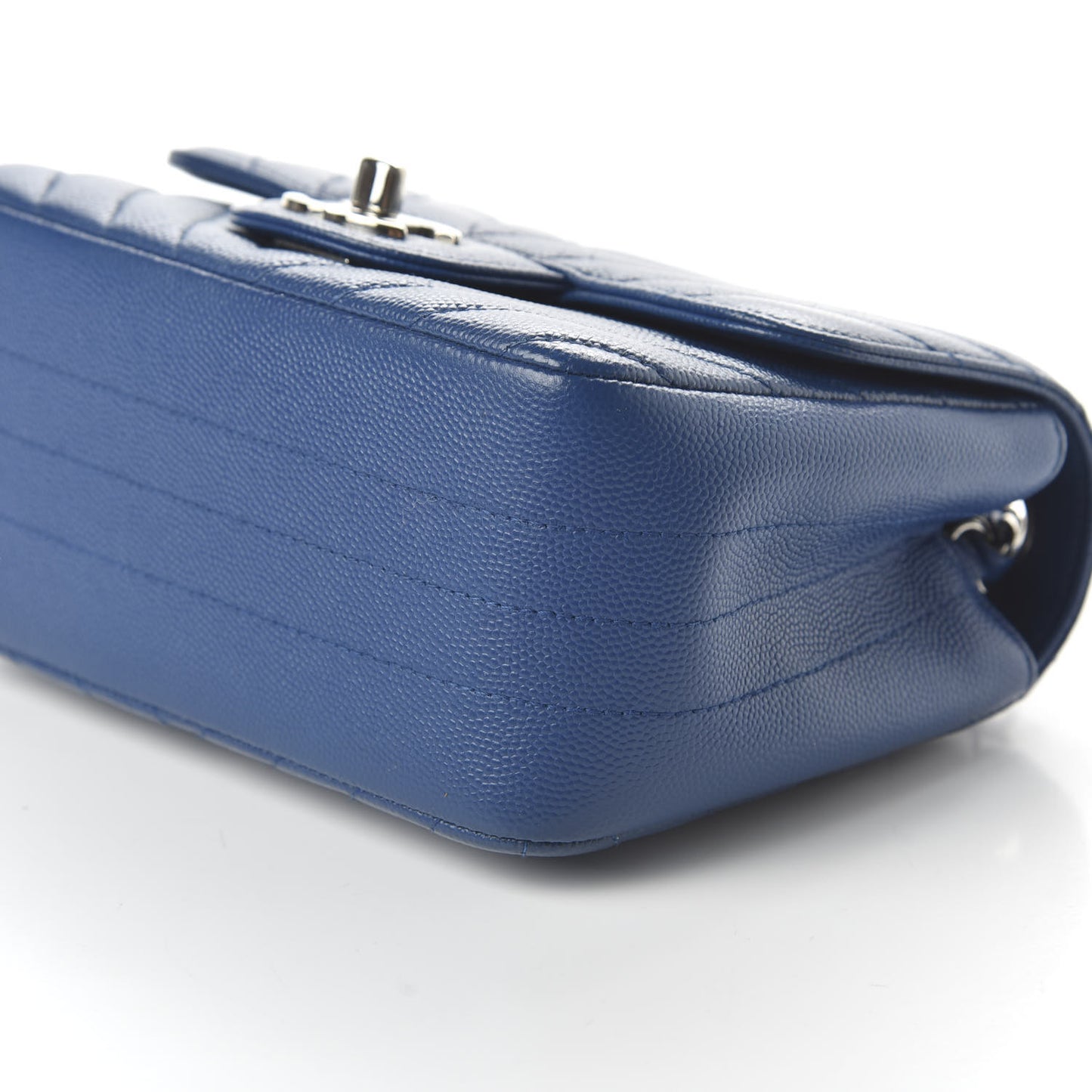 Caviar Chevron Quilted Mini Square Flap Dark Blue