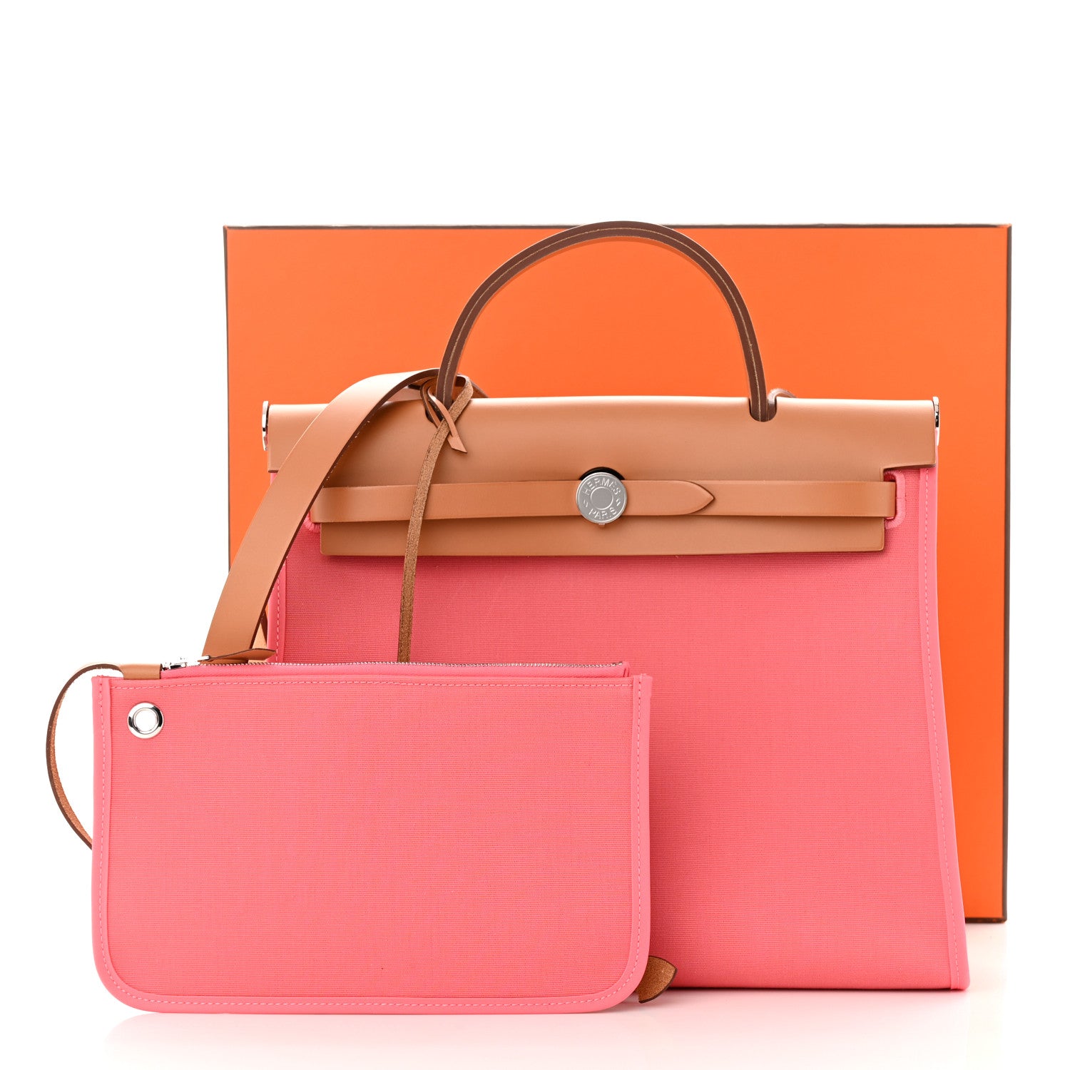Hermes Vache Hunter Toile Herbag Zip 31 PM Rose Azalee Natural 12 of 12
