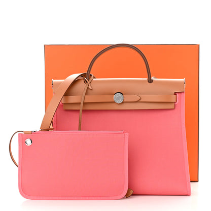 Hermes Vache Hunter Toile Herbag Zip 31 PM Rose Azalee Natural 12 of 12