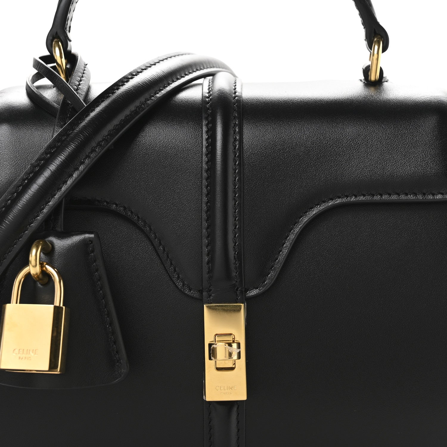 Celine Satinated Calfskin Mini 16 Top Handle Bag Black 9 of 12