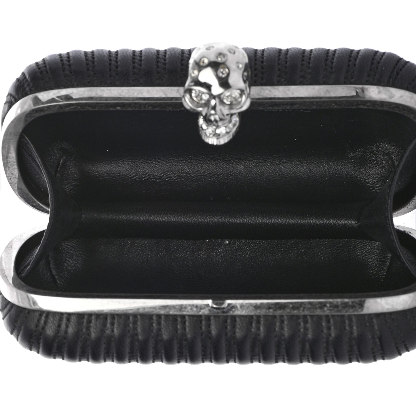 Calfskin Skull Box Clutch Black