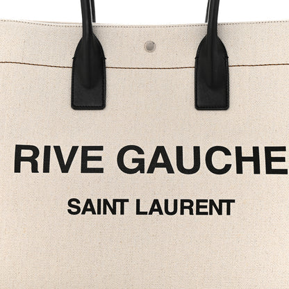 Saint Laurent Linen Calfskin Rive Gauche Tote Optic White 7 of 9