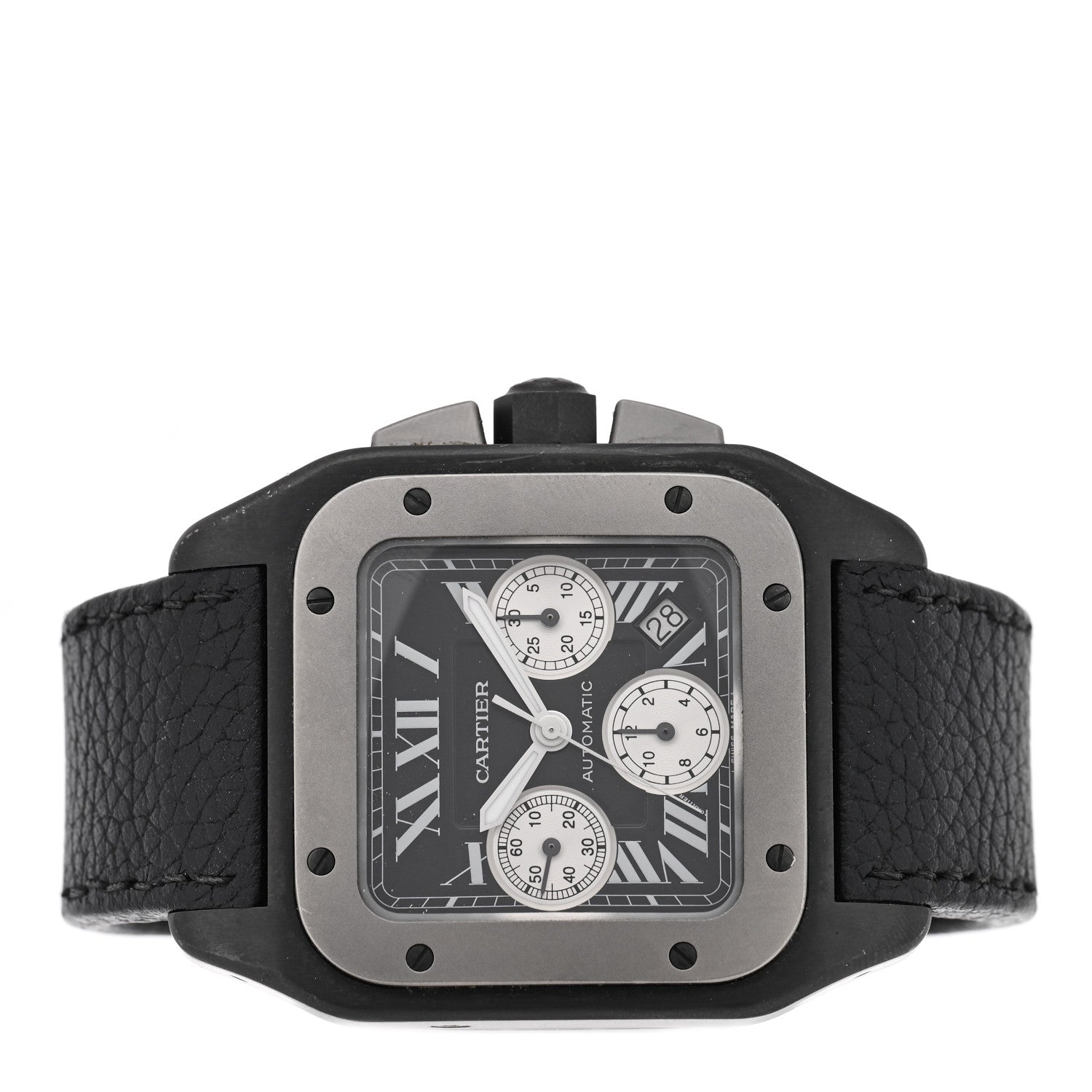 Cartier ADLC Titanium Calfskin 41mm Santos 100 Chronograph Automatic Watch Black 2 of 5