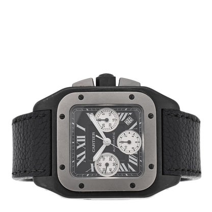 Cartier ADLC Titanium Calfskin 41mm Santos 100 Chronograph Automatic Watch Black 2 of 5