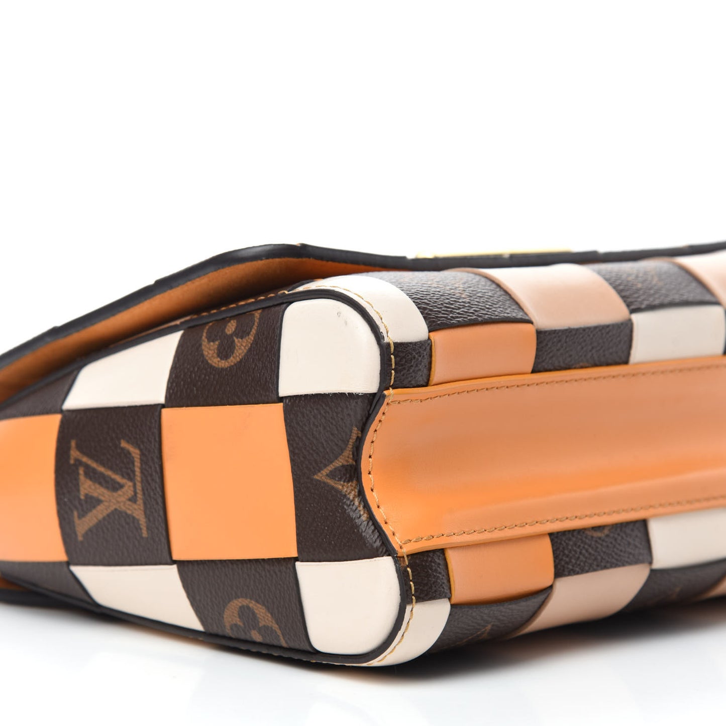 Calfskin Monogram Check Twist MM Beige White Orange
