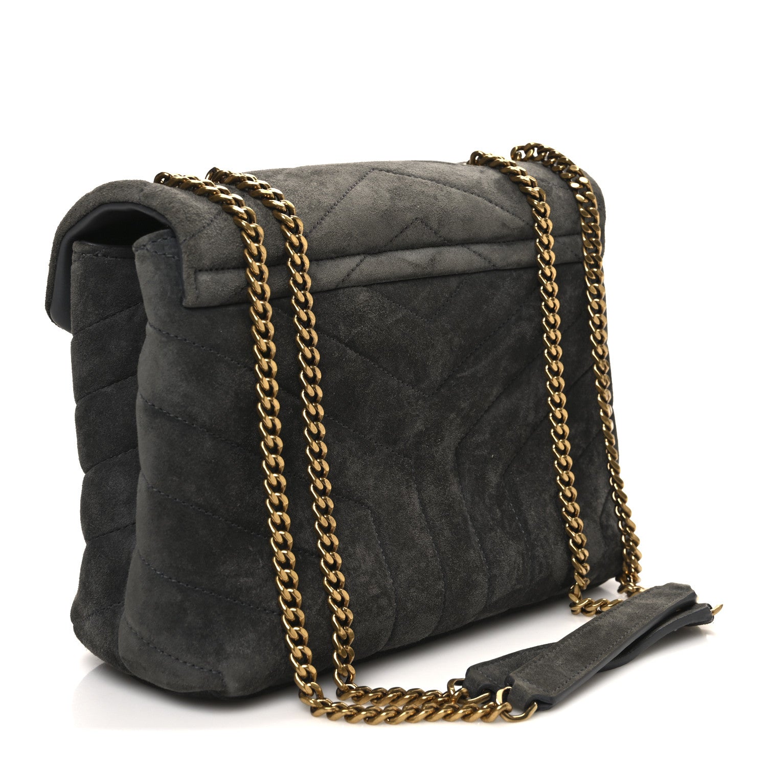 Saint Laurent Suede Y Quilted Monogram Small Loulou Chain Satchel Storm 3 of 11