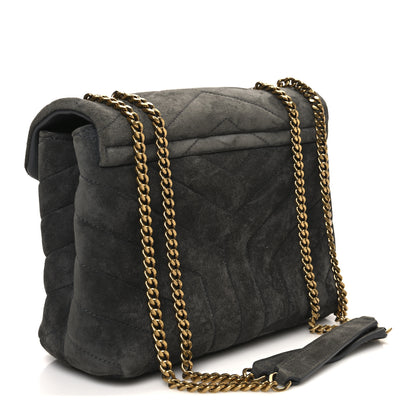 Saint Laurent Suede Y Quilted Monogram Small Loulou Chain Satchel Storm 3 of 11