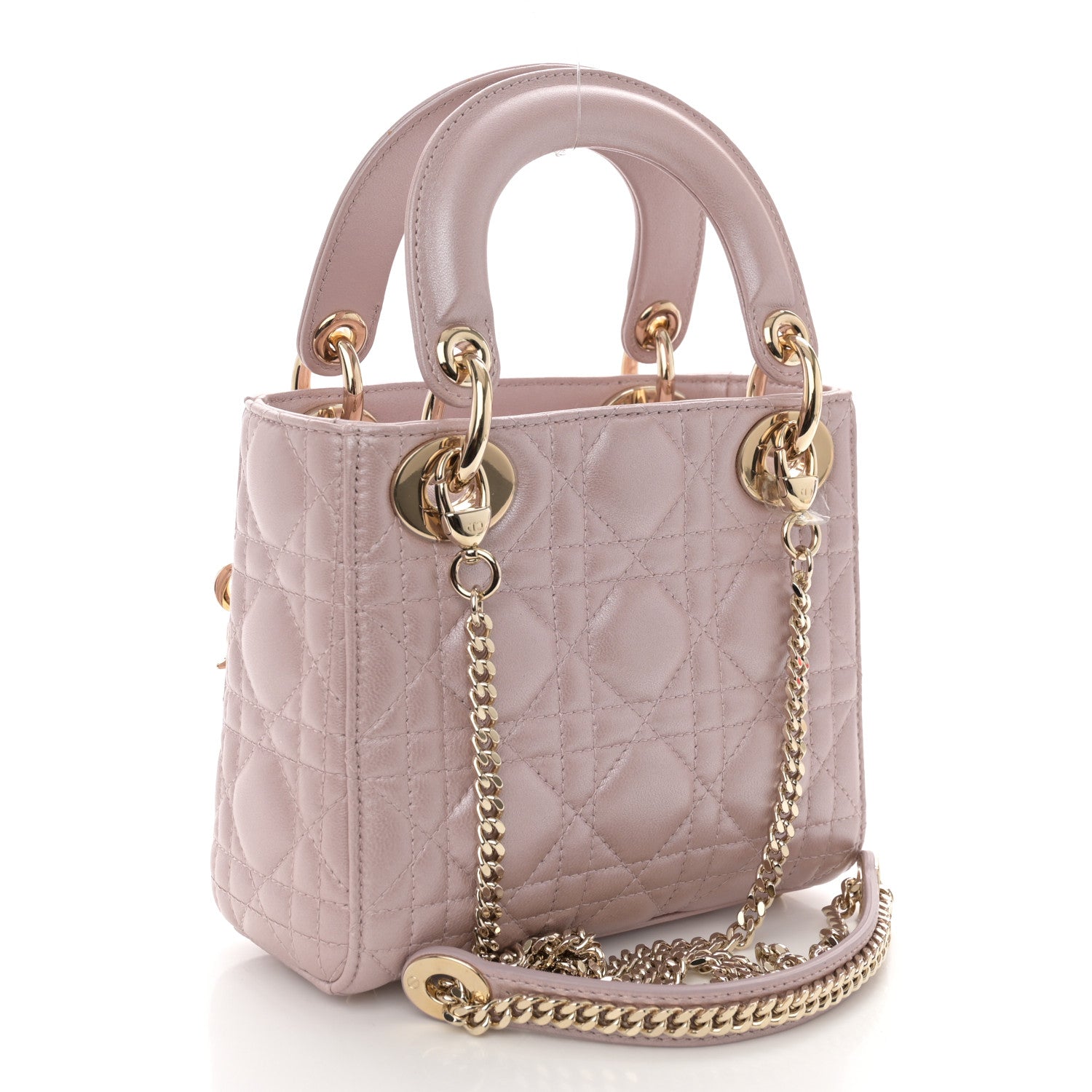 Christian Dior Metallic Lambskin Cannage Mini Lady Dior Lotus 3 of 11