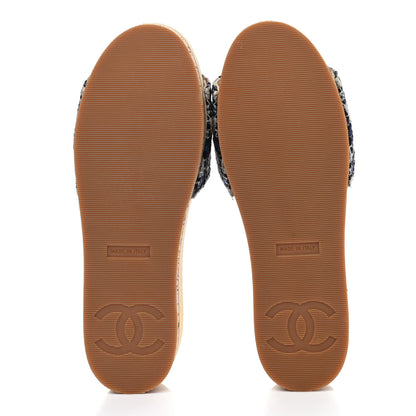 Chanel Tweed Mixed Fibers Cork CC Mule Sandal 36 Navy Blue White Blue 5 of 8