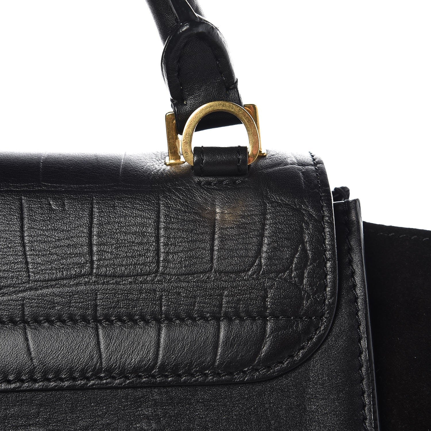Celine Crocodile Embossed Calfskin Medium Trapeze Black 8 of 10
