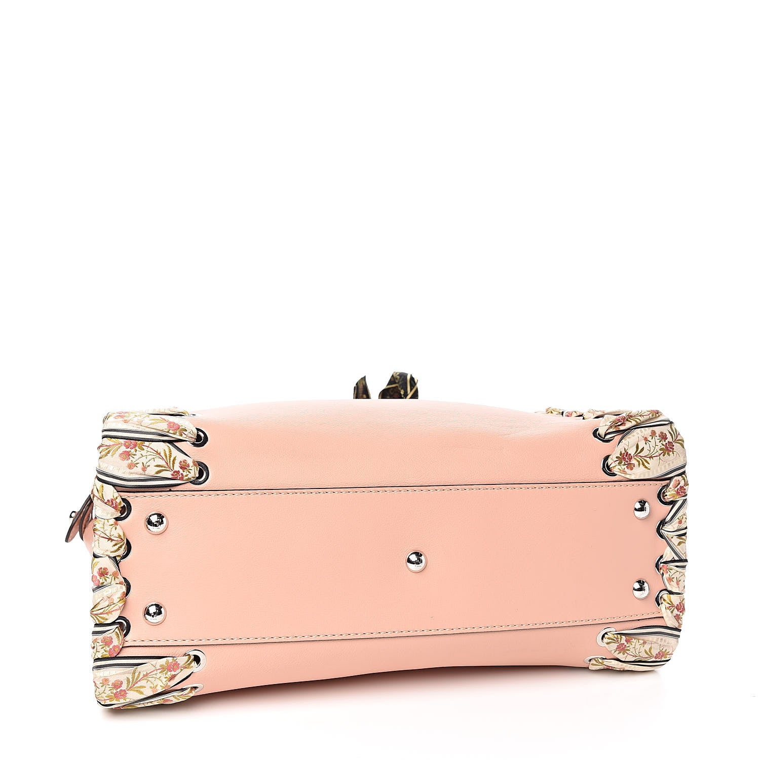 Fendi Vitello Seta Shiny Nappa Ribbon Lace Up Floral Medium Peekaboo Iconic Satchel Baby Pink Multicolor 4 of 12