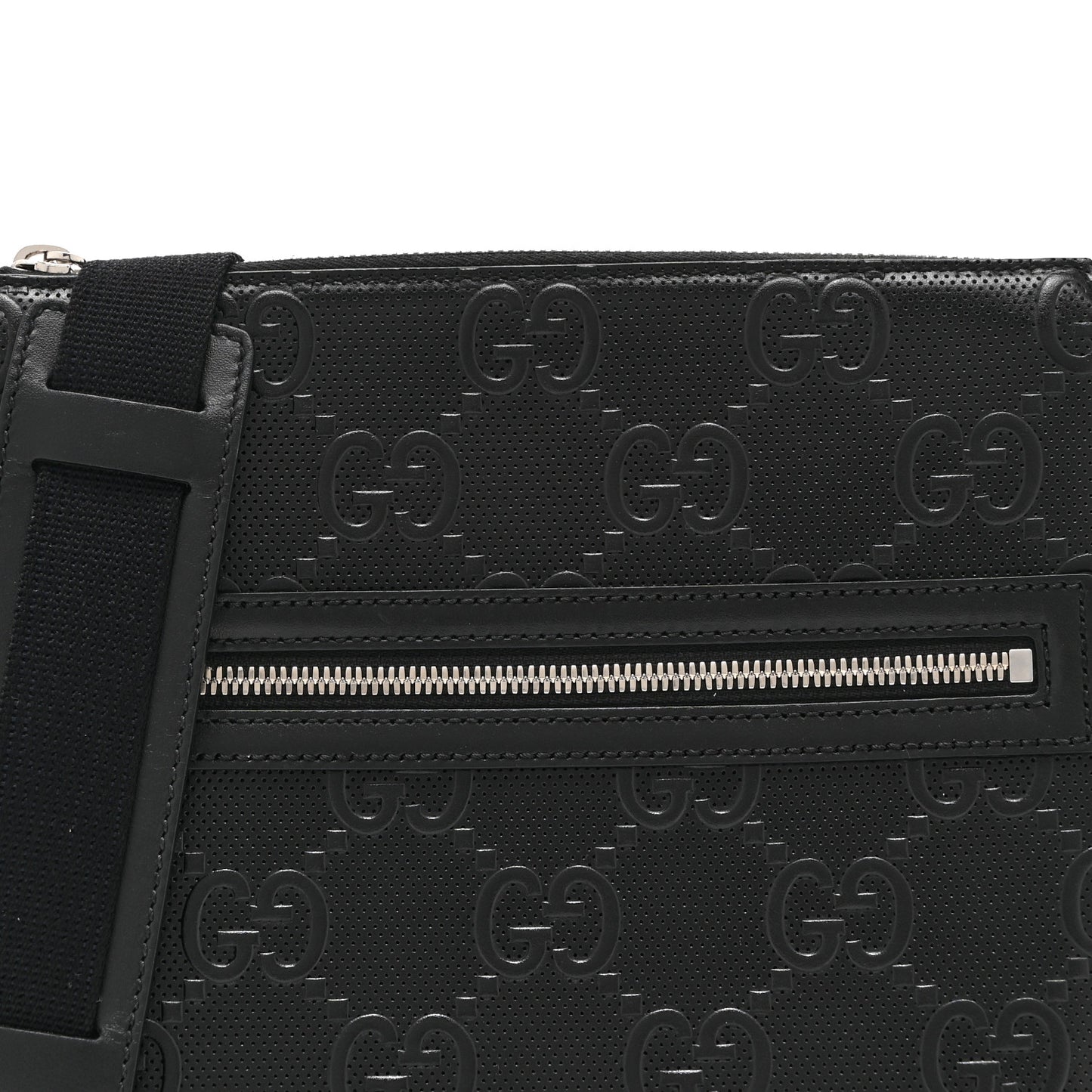 Calfskin GG Tennis Embossed Small Flat Messenger Bag Black