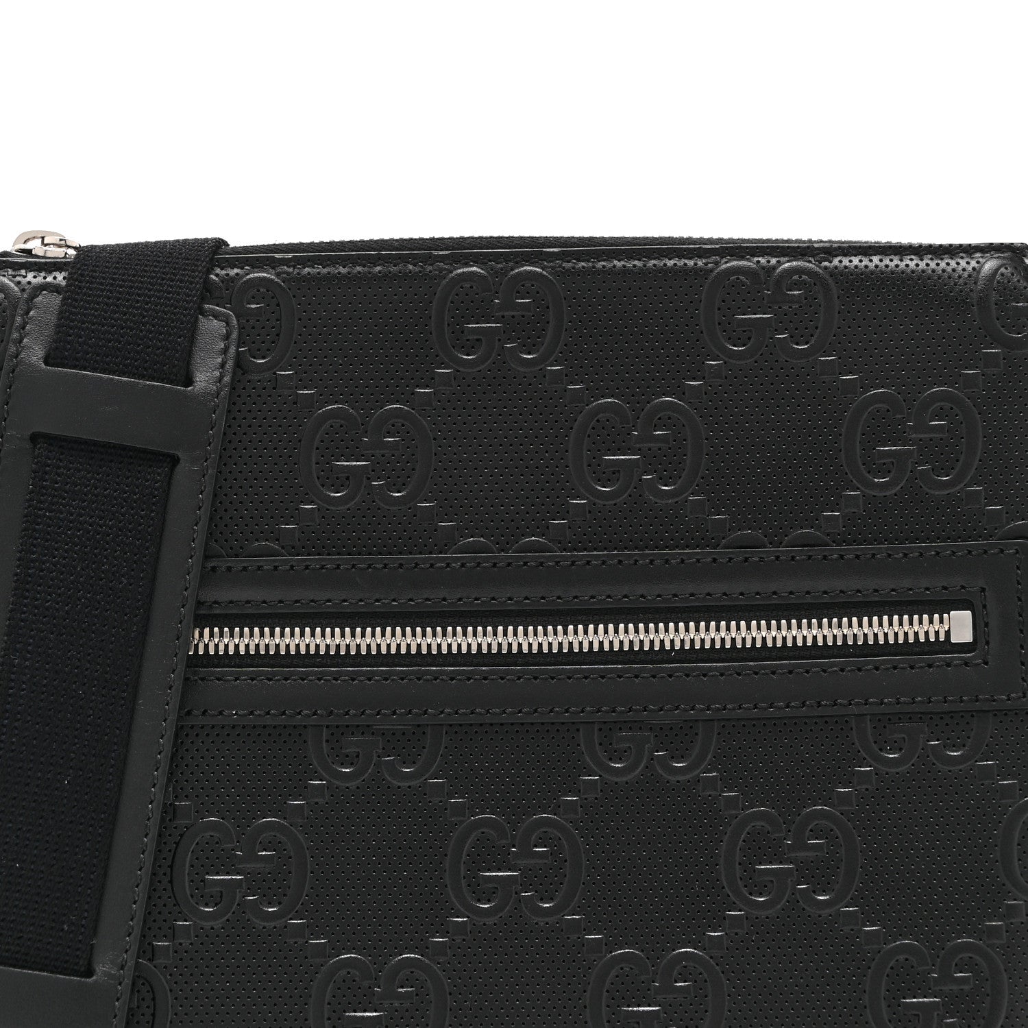 Gucci Calfskin GG Tennis Embossed Small Flat Messenger Bag Black 9 of 11