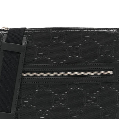 Gucci Calfskin GG Tennis Embossed Small Flat Messenger Bag Black 9 of 11
