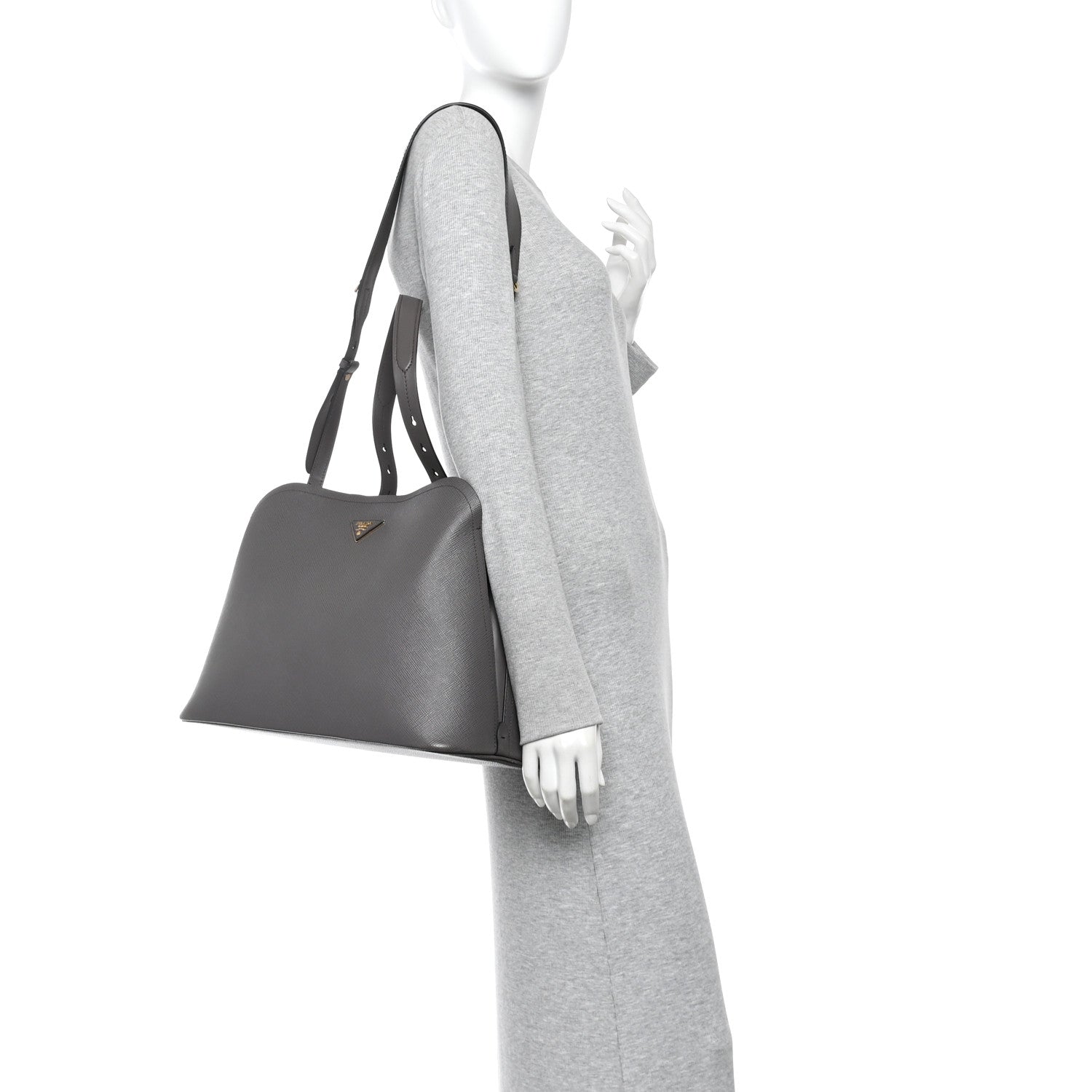 Prada Saffiano Cuir Calfskin Matinee Tote Fumo Black 2 of 11