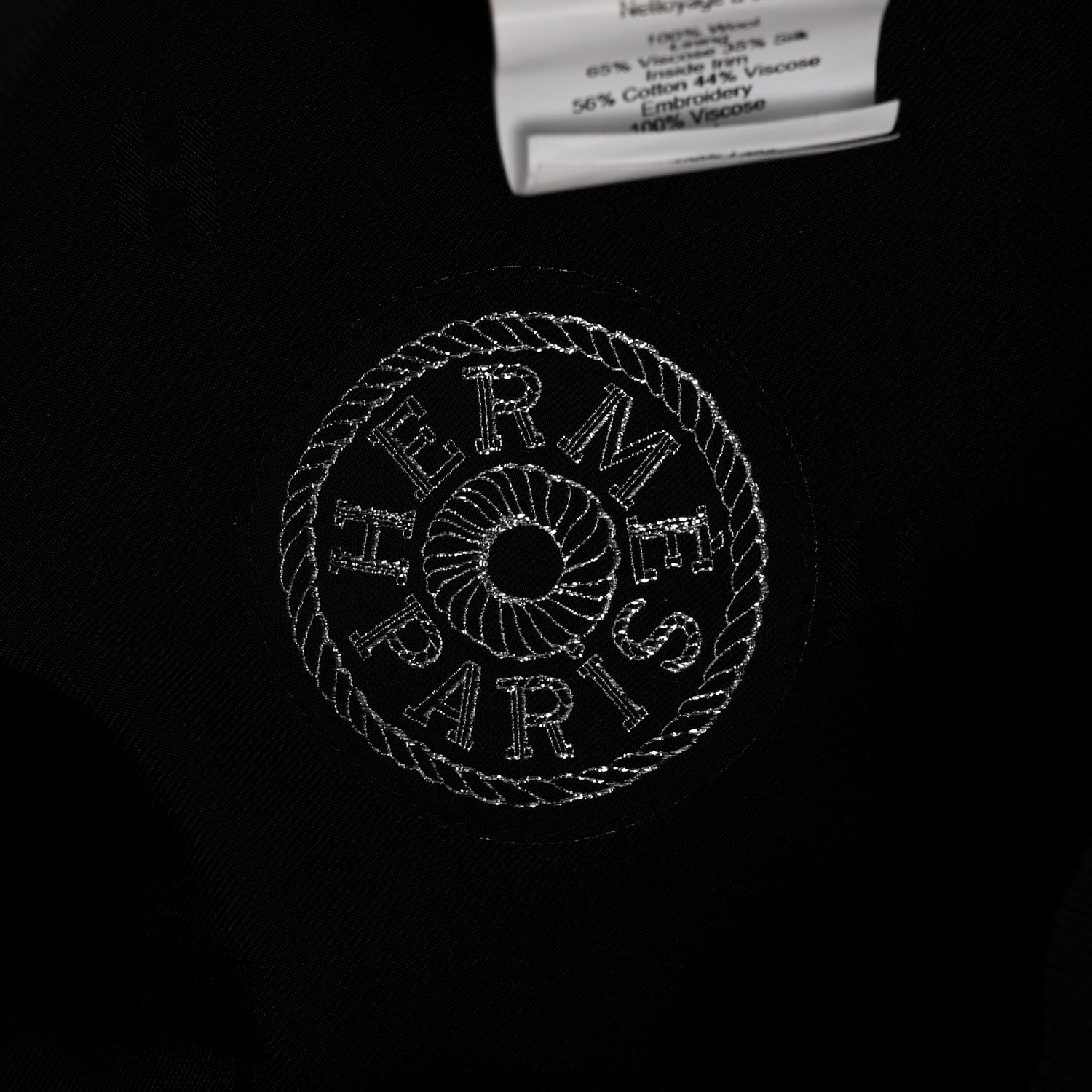 Hermes Wool Flannel Embroidered Womens Cabourg En Finesse Cap 57 Black 7 of 9