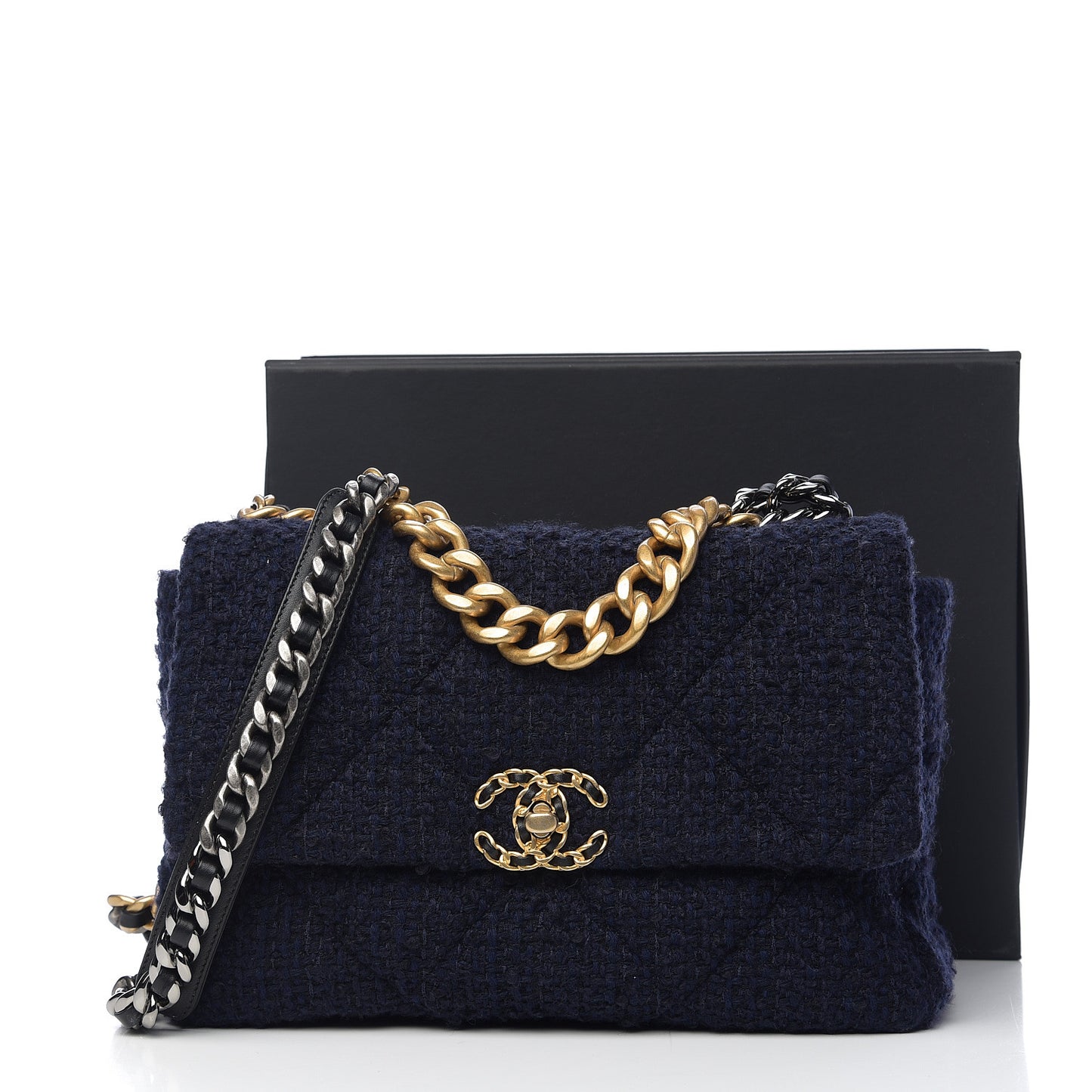 Tweed Quilted Large 19 Flap Navy Blue