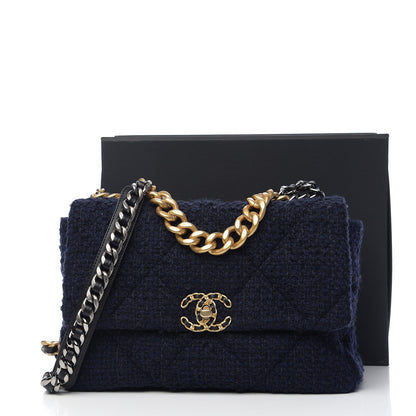 Chanel Tweed Quilted Large 19 Flap Navy Blue 10 of 10