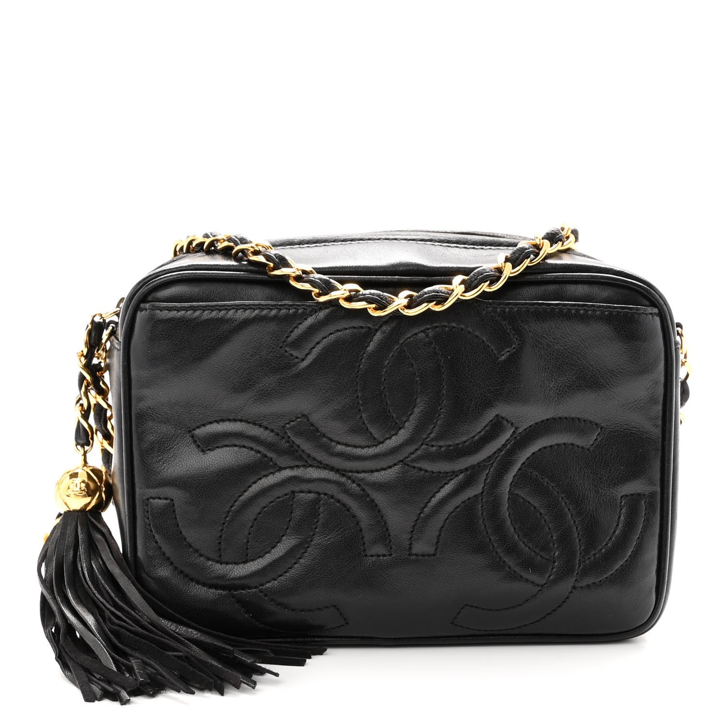 Lambskin CC Tassel Camera Case Black