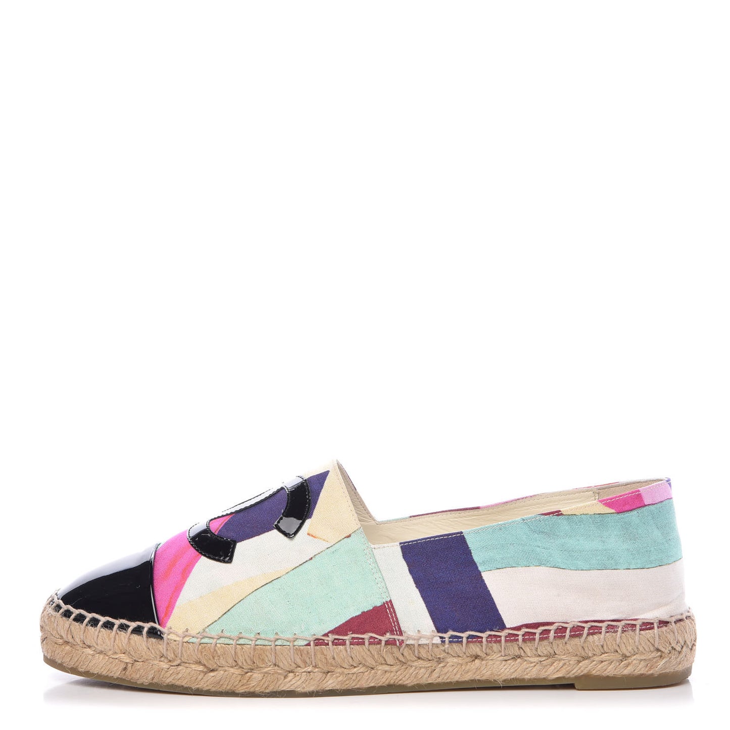 Patent Fabric Striped CC Espadrilles 42 Multicolor Black