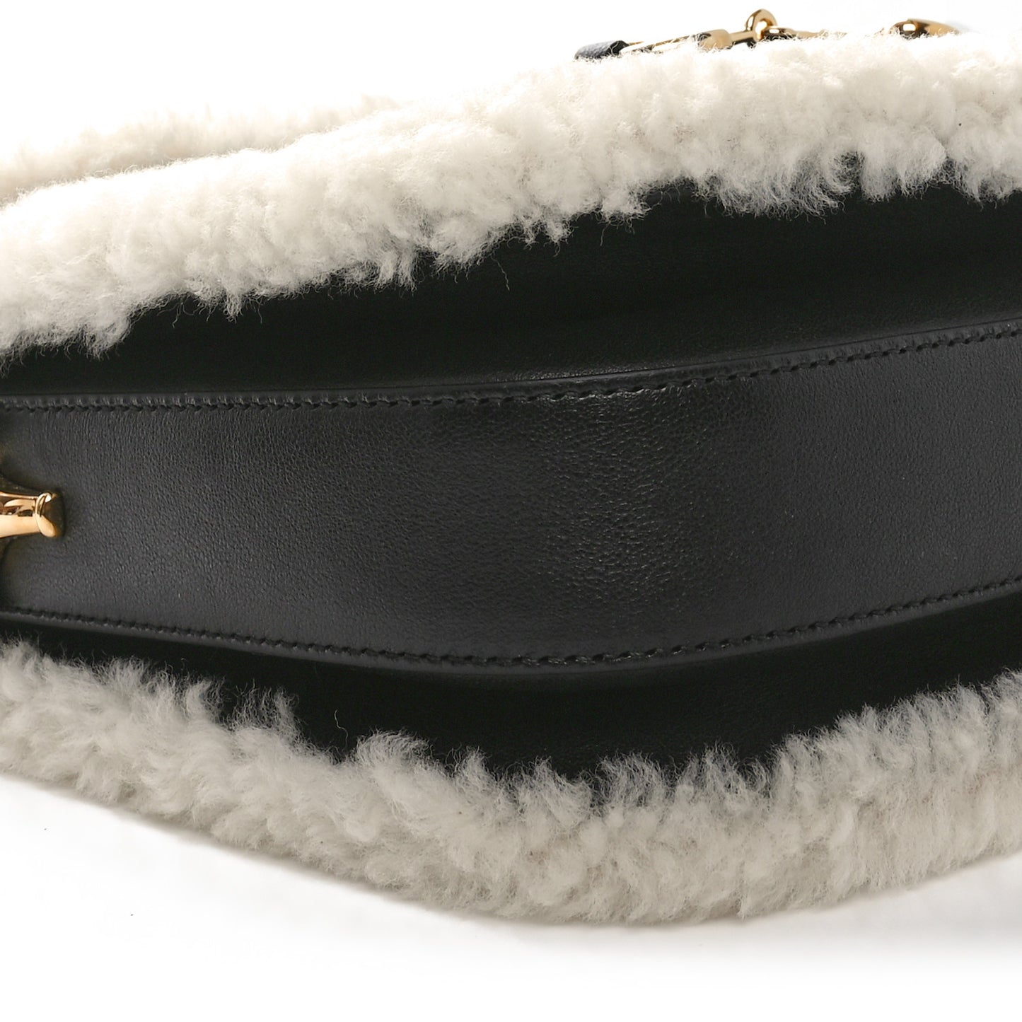 Sakai Be Green Calfskin Shearling Horsebit 1955 Shoulder Bag Black