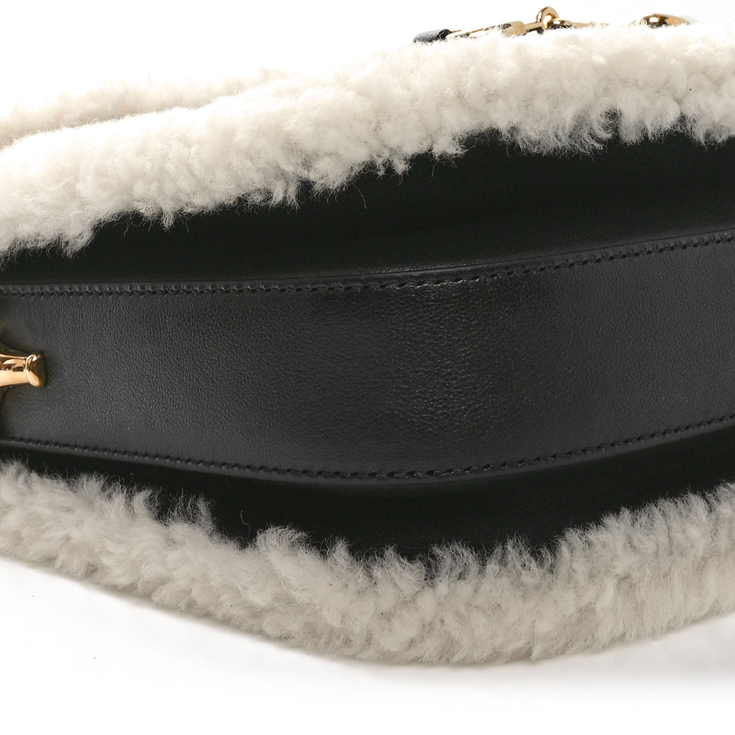 Gucci Sakai Be Green Calfskin Shearling Horsebit 1955 Shoulder Bag Black 9 of 10
