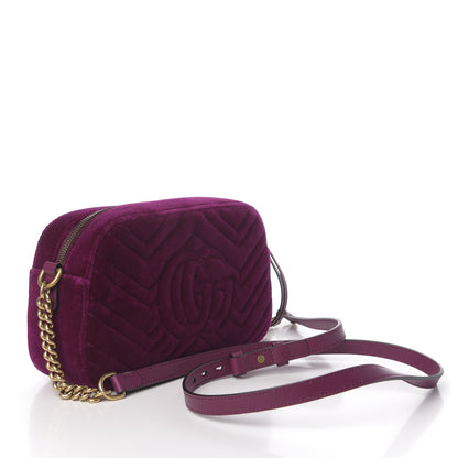 Gucci Velvet Matelasse Small GG Marmont Chain Shoulder Bag Fuchsia Violet Cyclamen 2 of 8