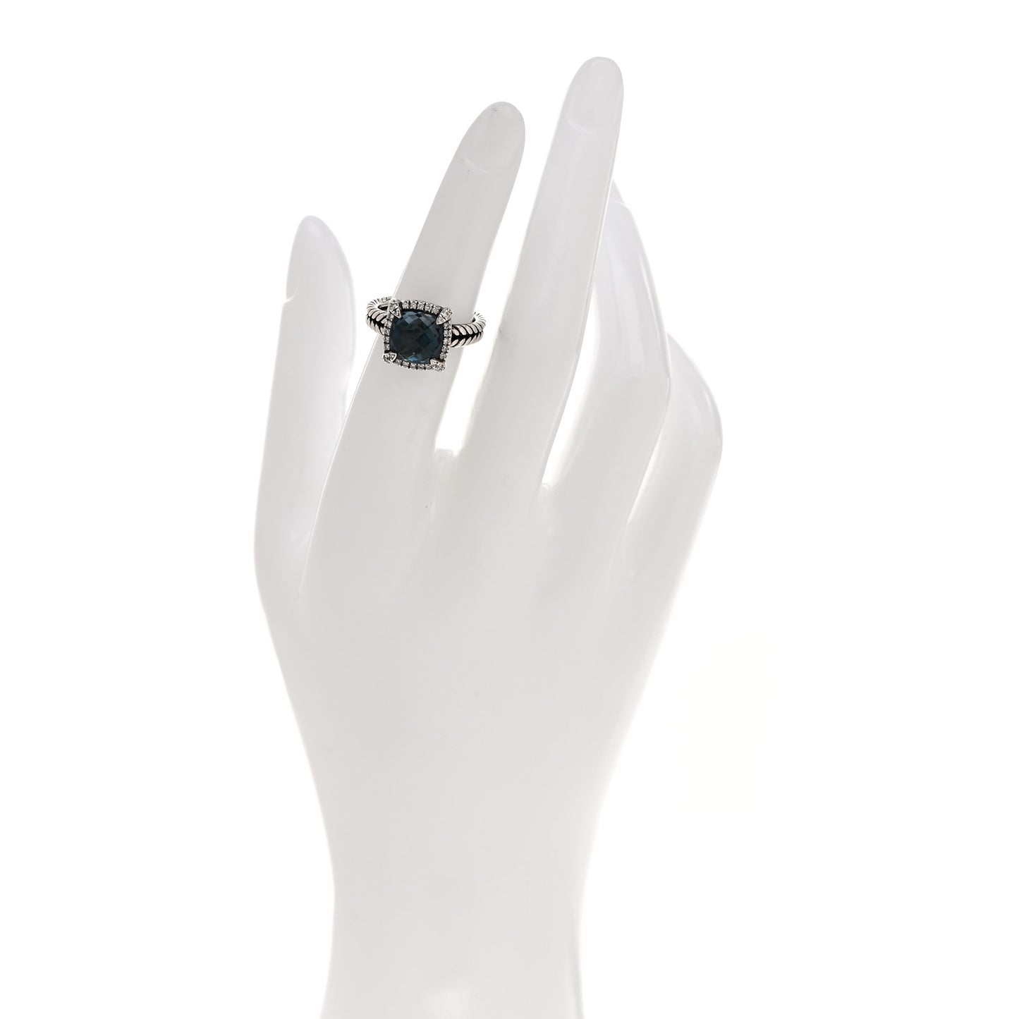 Sterling Silver Diamond Hampton Blue Topaz 9mm Chatelaine Pave Bezel Ring 48 4.5