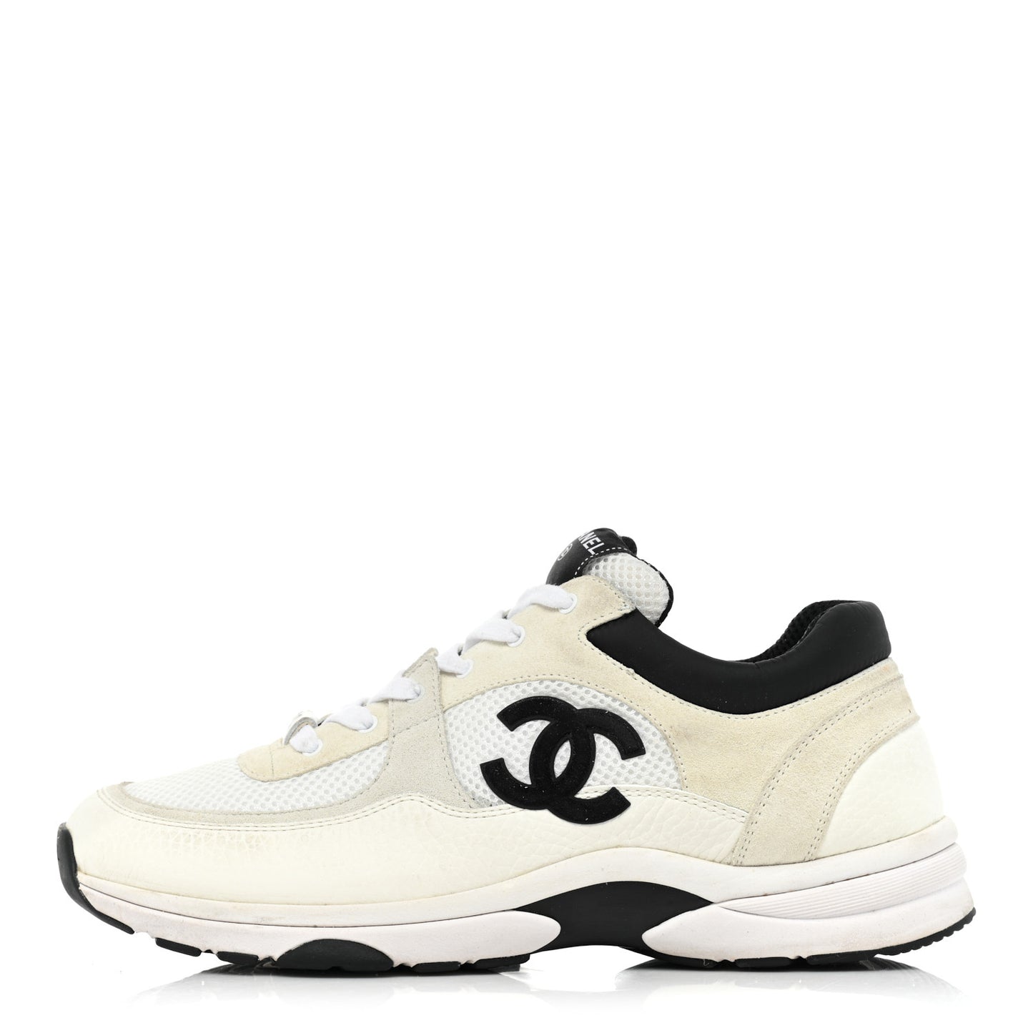 Mesh Suede Calfskin Grained Calfskin Mens CC Sneakers 43 White Black