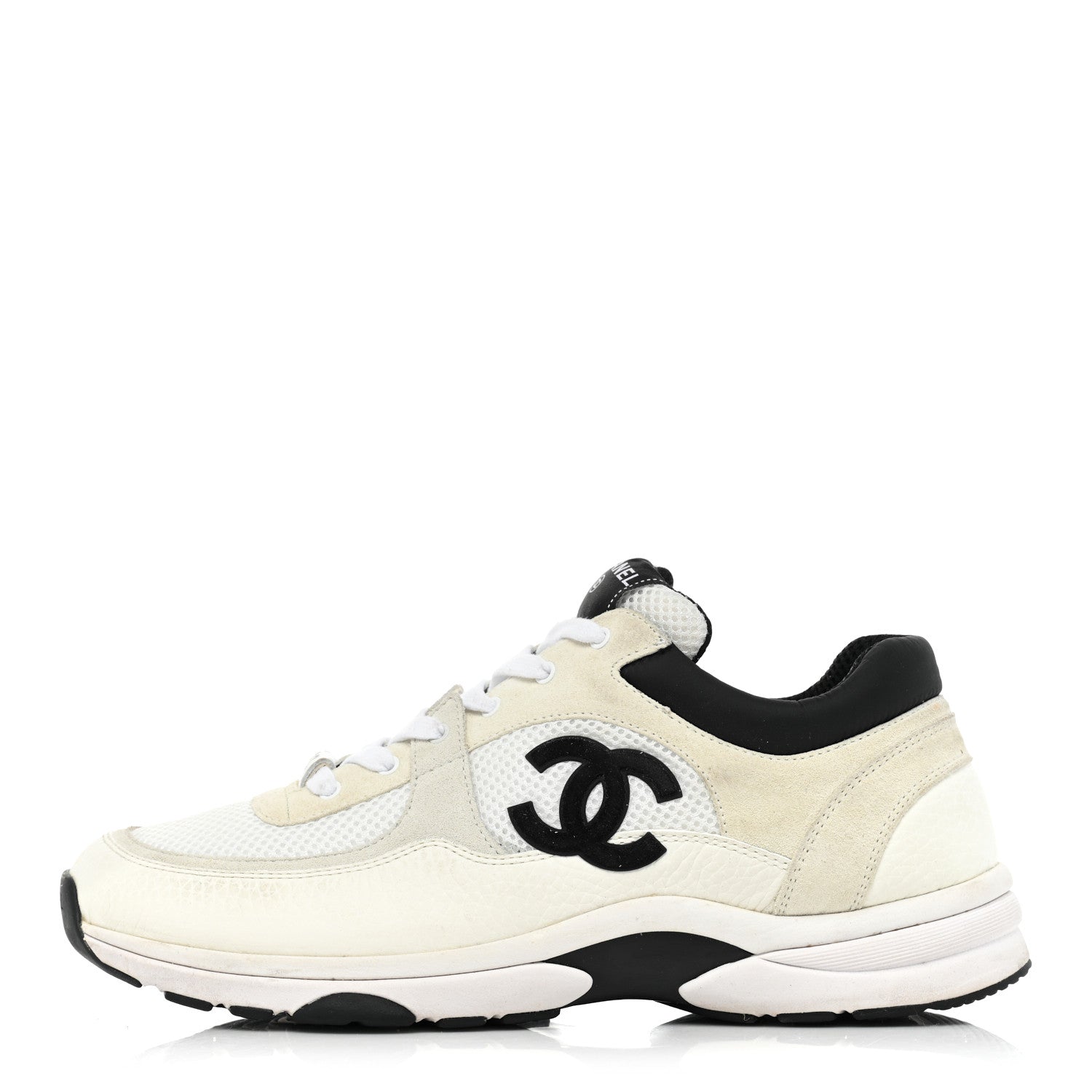 Chanel Mesh Suede Calfskin Grained Calfskin Mens CC Sneakers 43 White Black 1 of 15