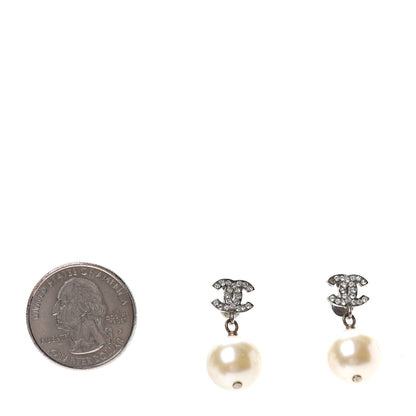Chanel Crystal Pearl CC Drop Earrings Silver 2 of 4