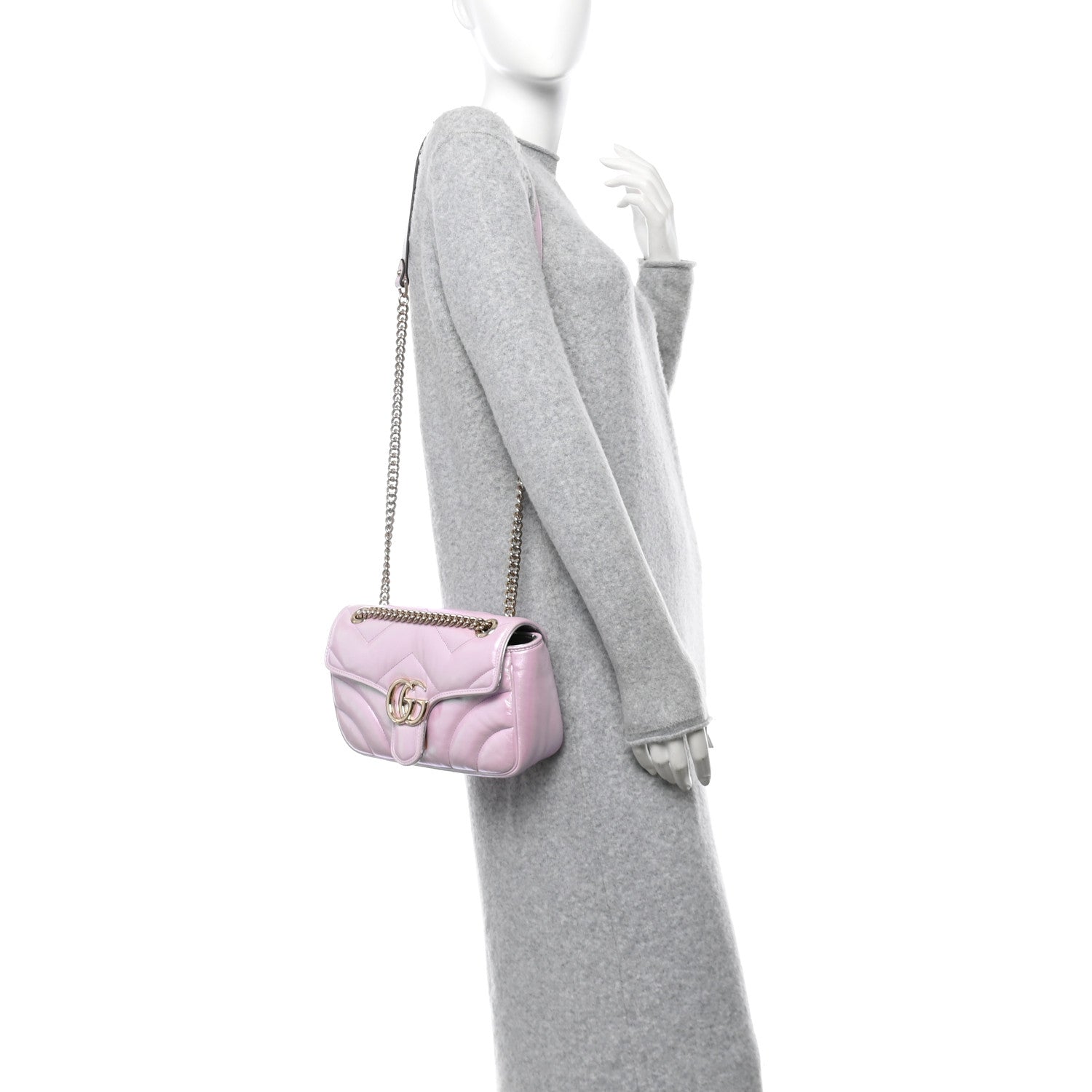 Gucci Iridescent Nappa Chevron Matelasse Small GG Marmont Shoulder Bag Iridescent Escape Pink 2 of 11