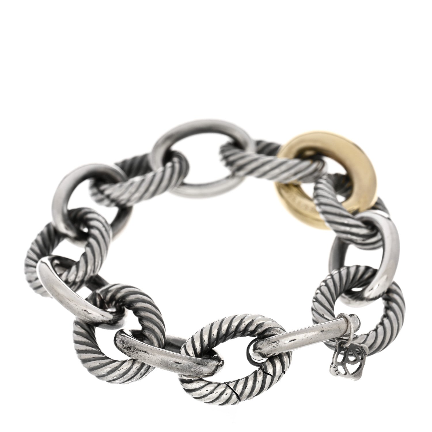 David Yurman Sterling Silver 14K Yellow Gold 17mm Large Oval Link Bracelet 2 of 3