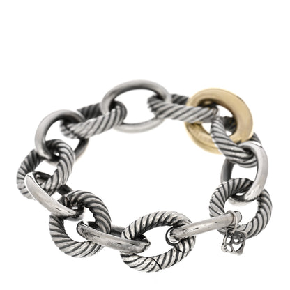David Yurman Sterling Silver 14K Yellow Gold 17mm Large Oval Link Bracelet 2 of 3