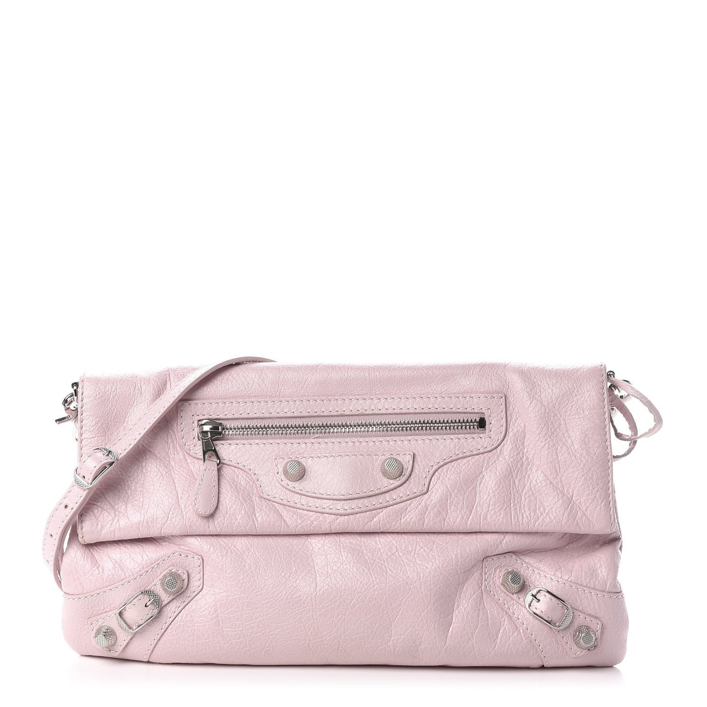 Agneau Giant 12 Silver Hardware Envelope Strap Clutch Rose Poudre