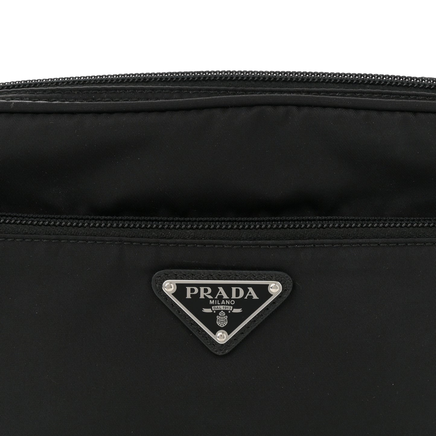 Re-Nylon Vela Saffiano Pocket Double Zip Shoulder Bag Black