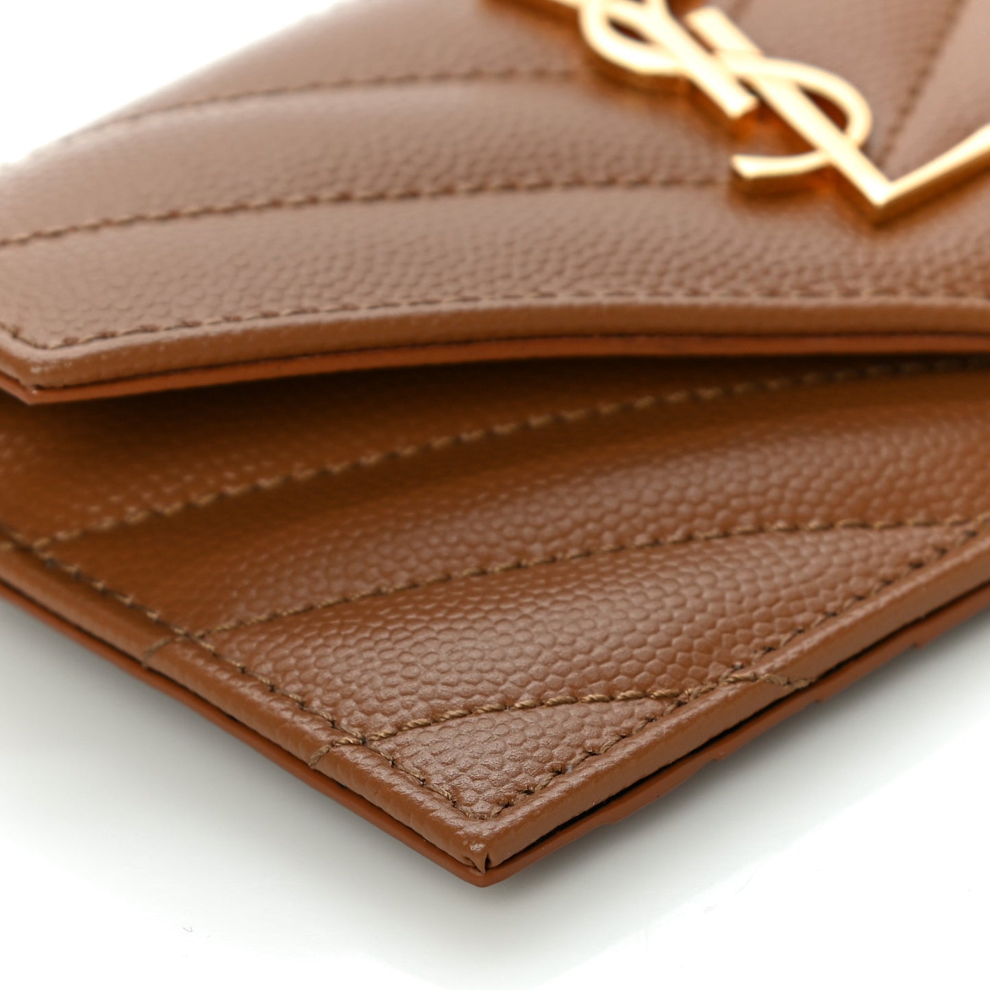 Grain De Poudre Matelasse Chevron Monogram Compact Wallet Natural Dark