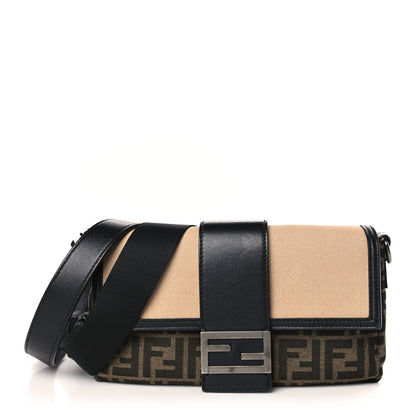 Fendi Recycled Fabric Jacquard Cotton Canvas Vitello Grace FF 1974 Belt Baguette Bag Tobacco Moro Black Beige 1 of 9