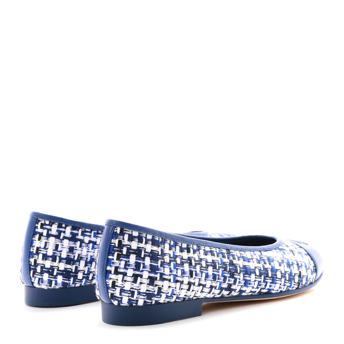 Tweed Lambskin CC Cap Toe Ballerina Flats 37.5 White Blue