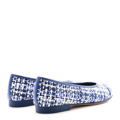 Chanel Tweed Lambskin CC Cap Toe Ballerina Flats 37.5 White Blue 5 of 9
