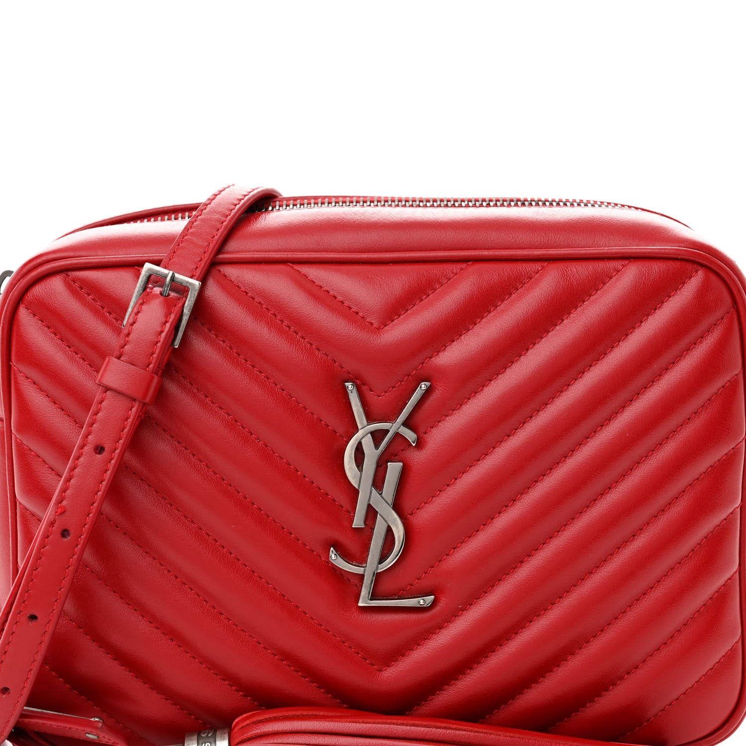 Saint Laurent Calfskin Matelasse Monogram Lou Camera Bag Red 7 of 14