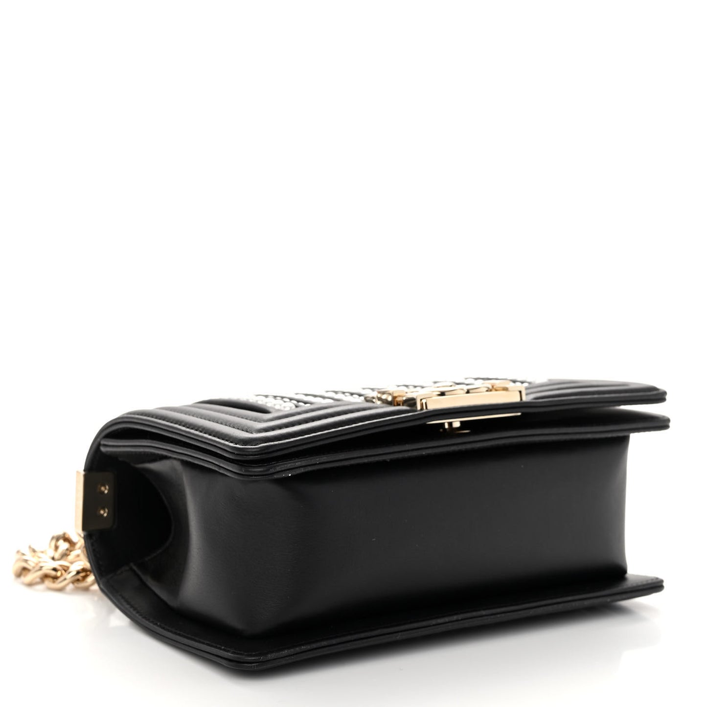 Calfskin Pearl Smal Chanel Pearls Boy Flap Black