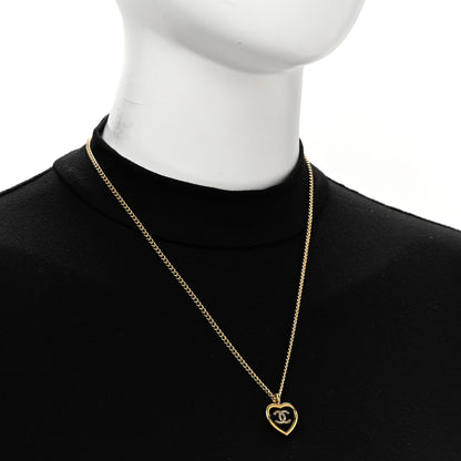 Chanel Metal Resin Crystal CC Heart Necklace Gold Black 2 of 6
