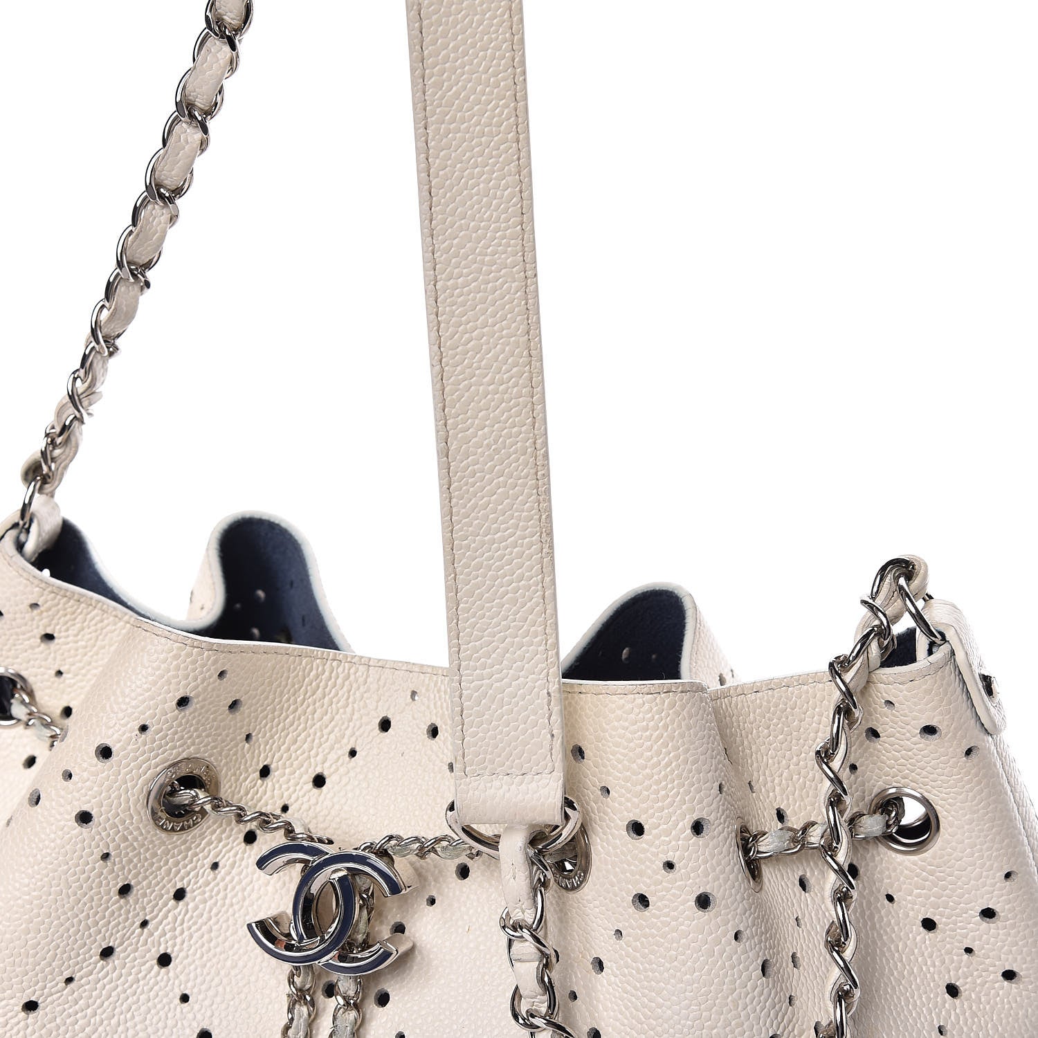 Chanel Caviar Perforated Drawstring CC Bag White 11 of 19