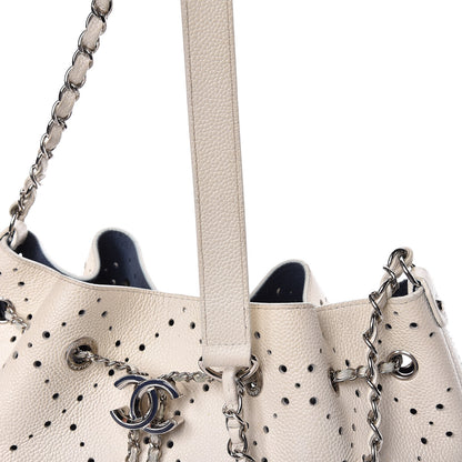 Chanel Caviar Perforated Drawstring CC Bag White 11 of 19