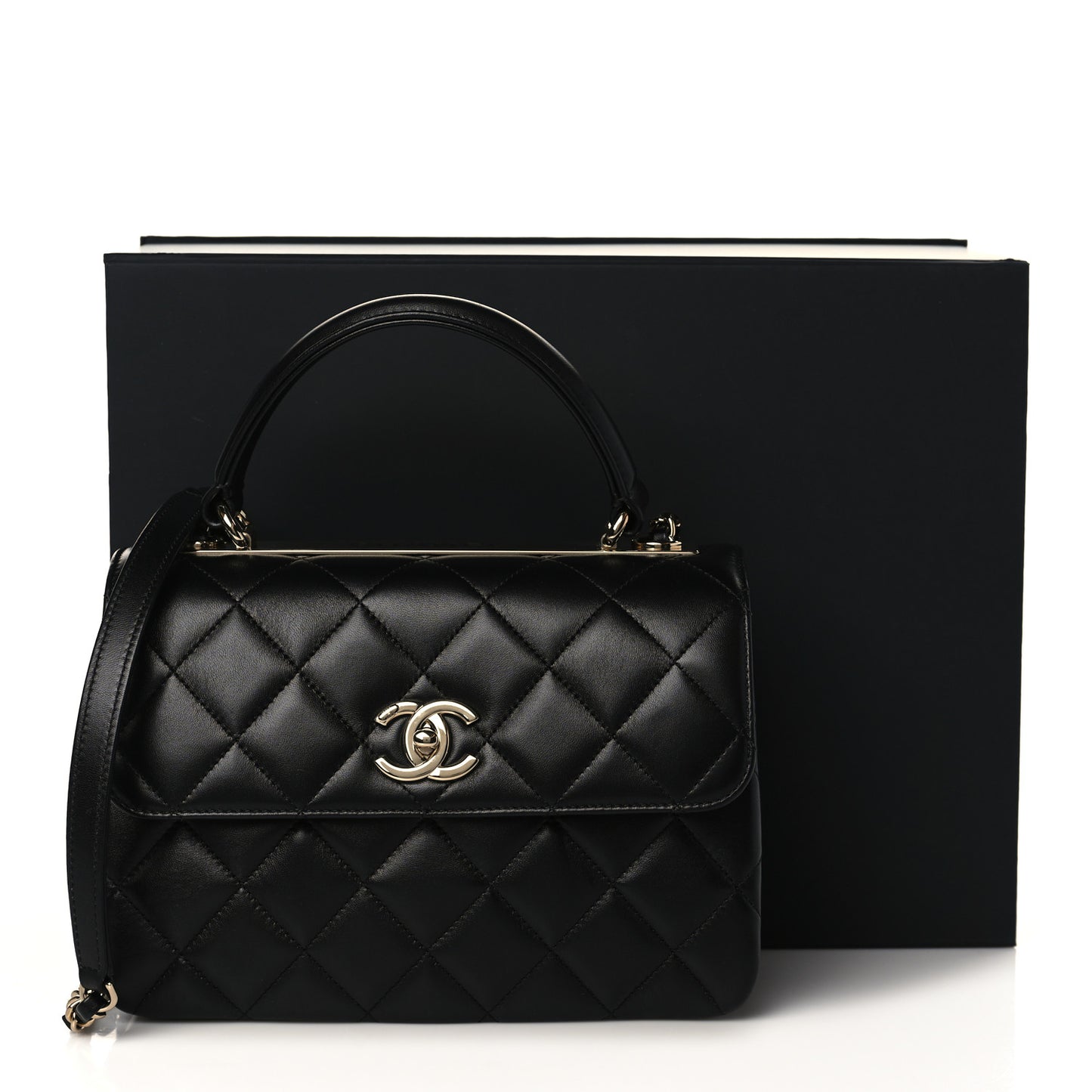 Lambskin Quilted Small Trendy CC Dual Handle Flap Bag Black