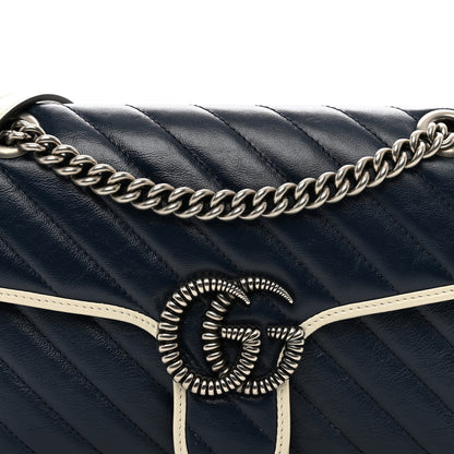 Gucci Vintage Effect Calfskin Matelasse Diagonal Small Torchon GG Marmont Shoulder Bag Blue Agata Mystic White 8 of 10