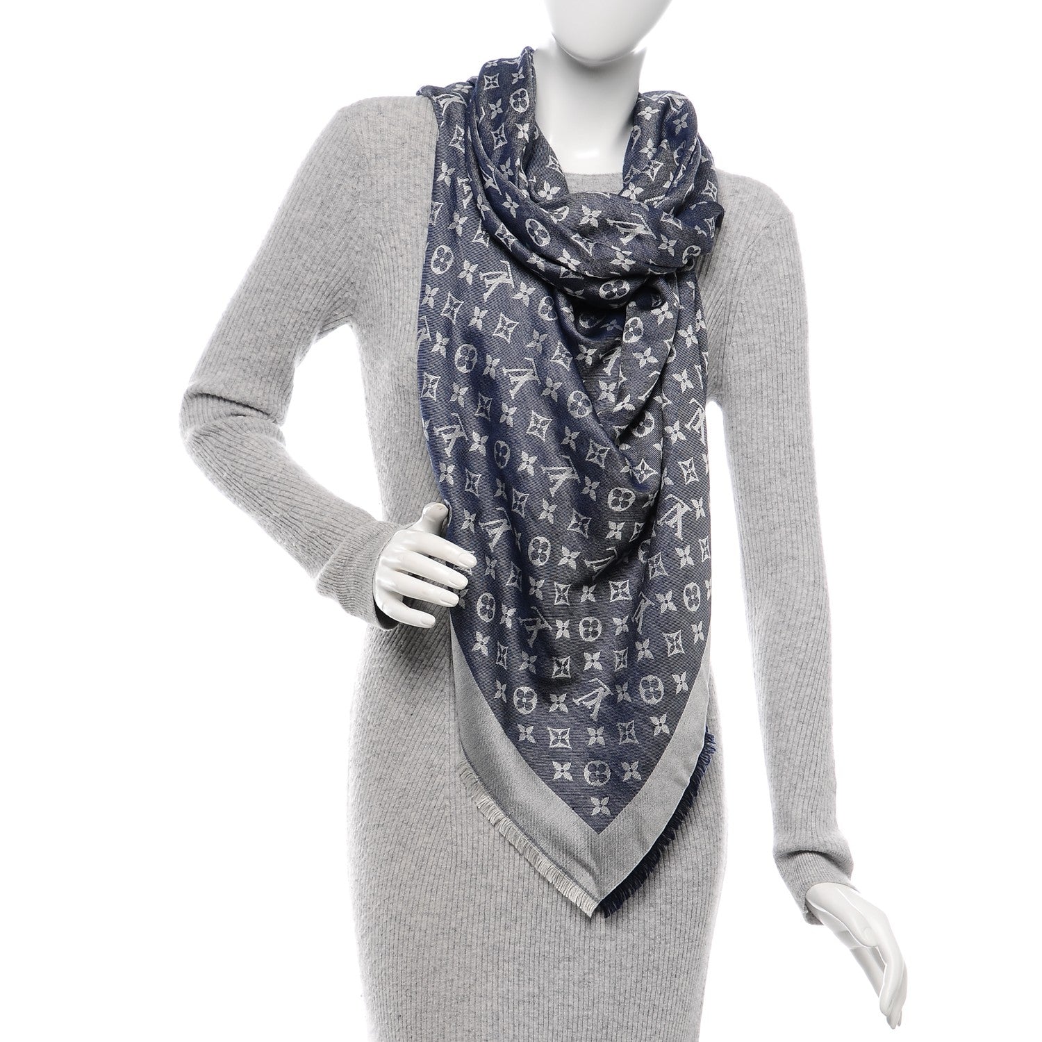 Louis Vuitton Silk Wool Monogram Denim Shawl Blue 2 of 5