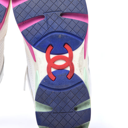 Chanel Suede Calfskin CC Sneakers 37 White Pink Green 13 of 14