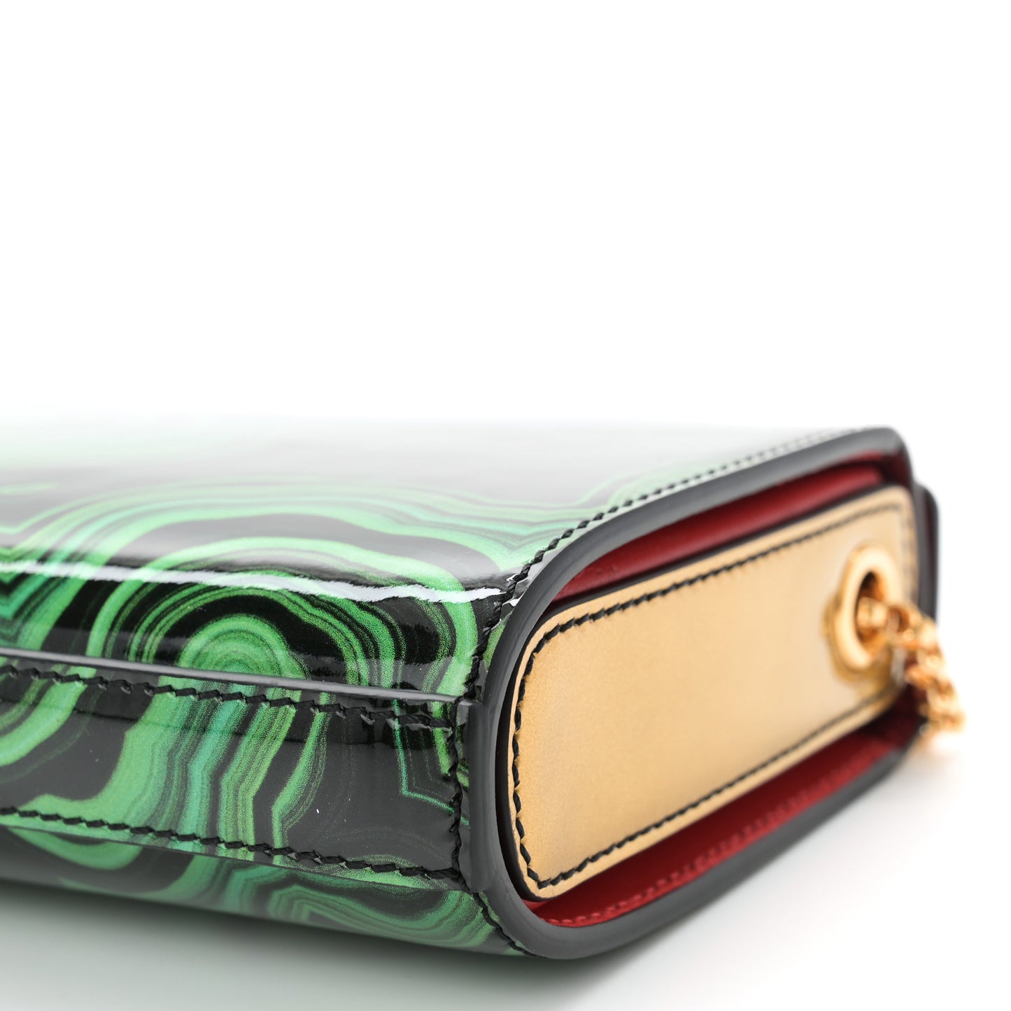 Patent Crystal Malachite Vanite Clutch Green Multicolor